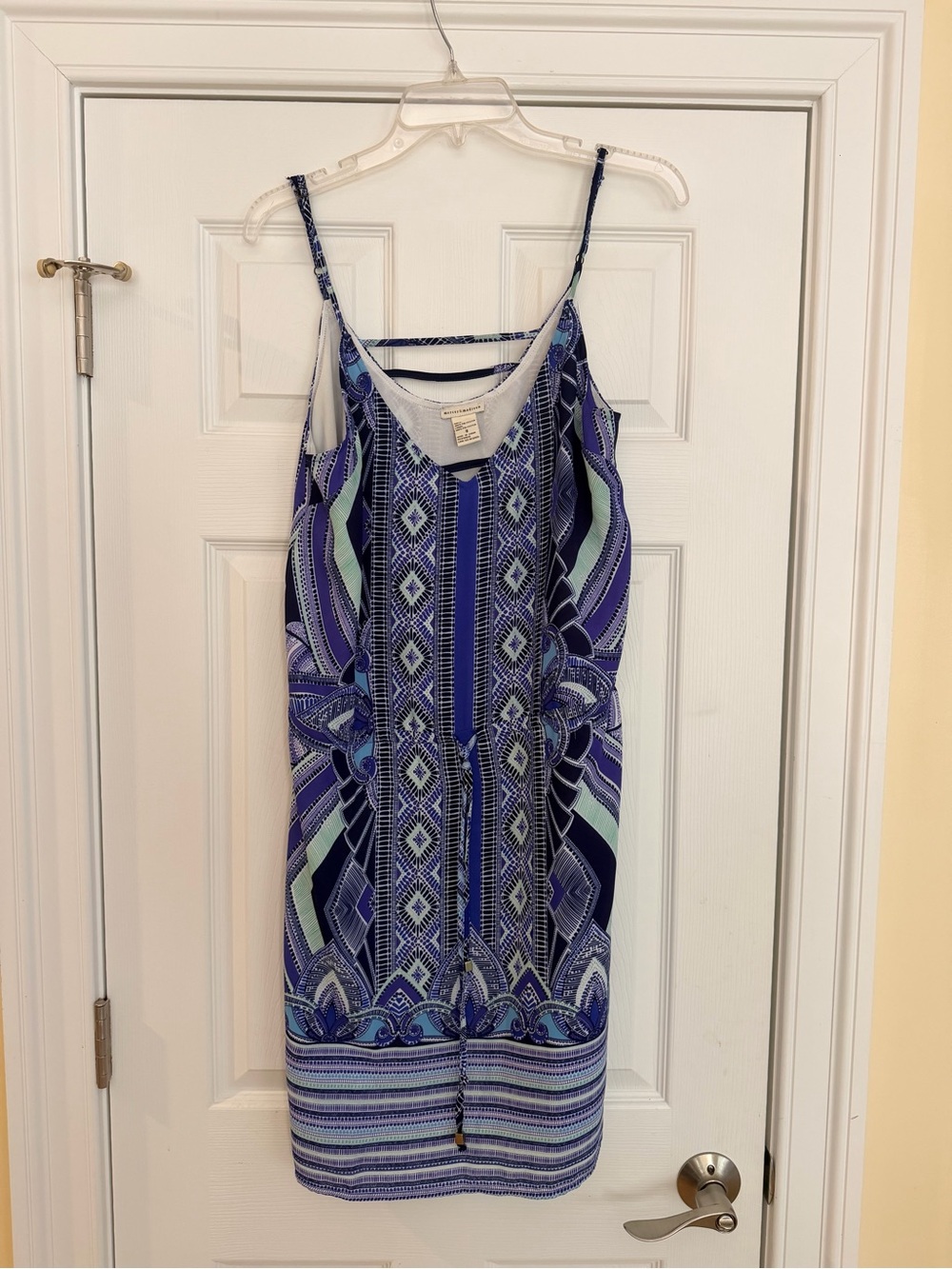 Ladies Size 8 "mercer & madison" Blue & Navy Patterned Sleeveless Mini Dress GUC
